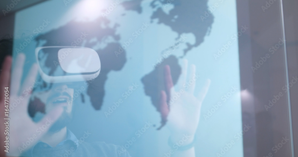 man using VR-headset glasses of virtual reality man using VR-headset glasses of virtual reality