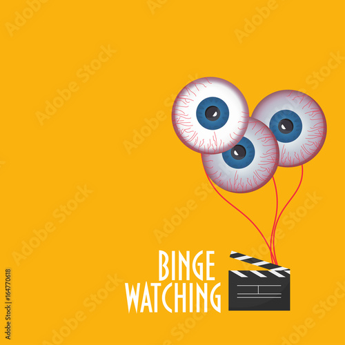 Vector illustration to show Binge Watching or marathon viewing. Watching multiple episodes of tv show, movies or series in rapid succession, by means of digital streaming or on demand or subscription.