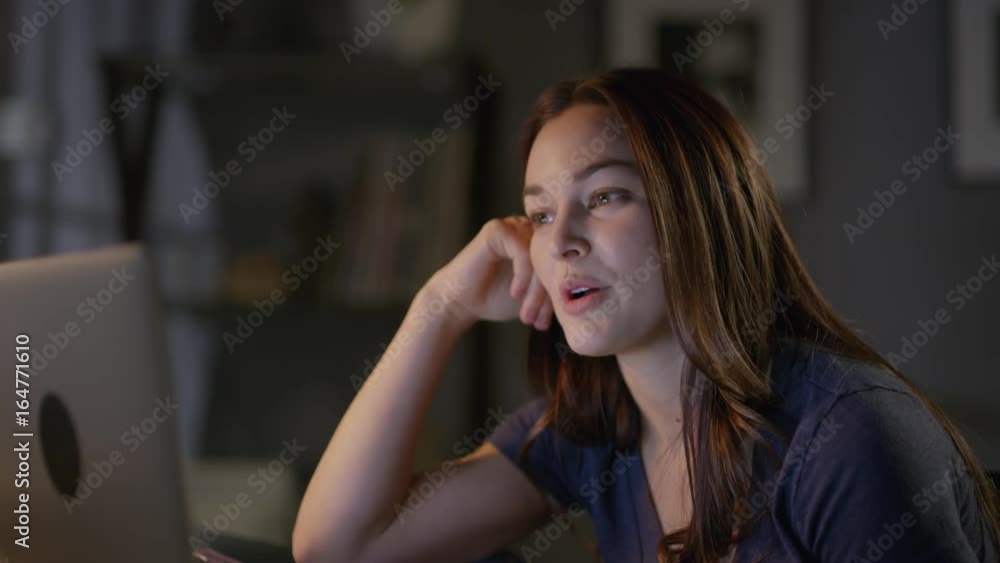 Close up of woman video chatting on laptop then leaving / Cedar Hills, Utah, United States Close up of woman video chatting on laptop then leaving / Cedar Hills, Utah, United States