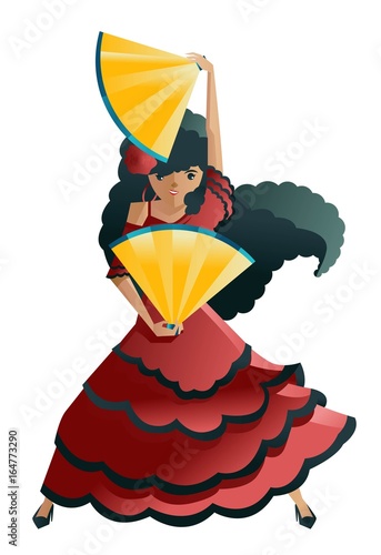 flamenco girl dancer with fans
