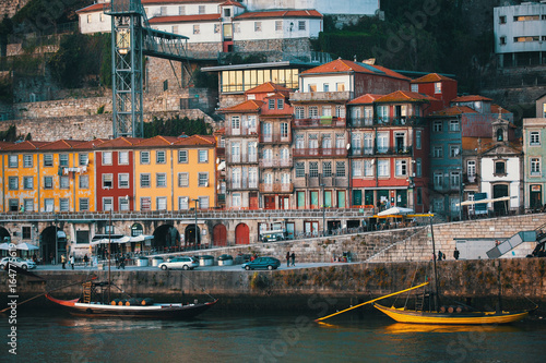 View of Ribeira at Douro river, Old Porto center, Portugal.
