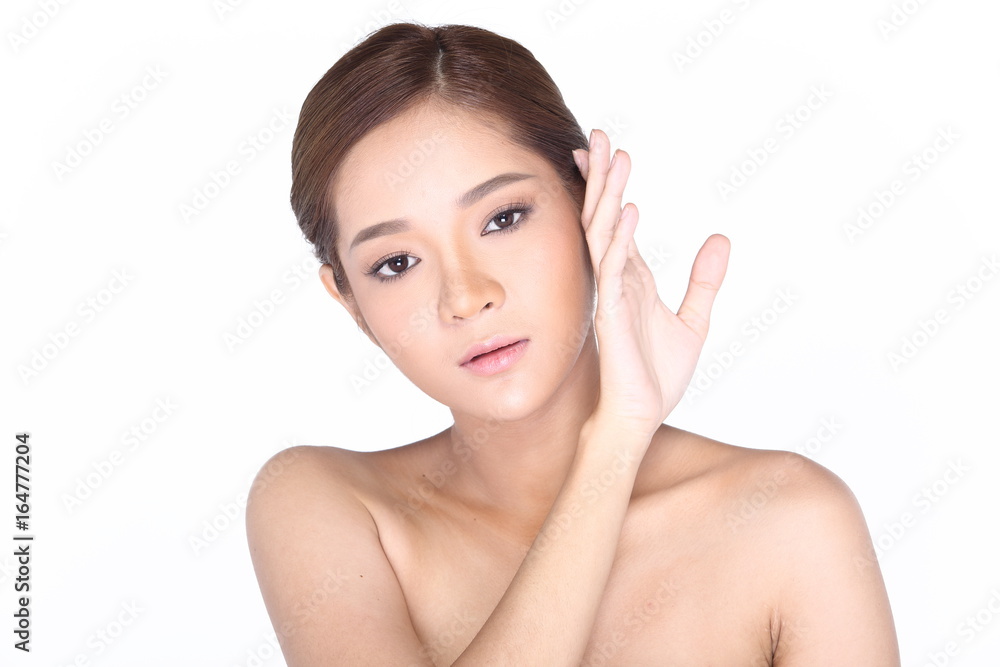 Beautiful Asian Woman with spa healthy skin concept, neat clean make up wrap hair natural look