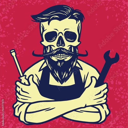  Skull Biker Mechanic Vector Design 