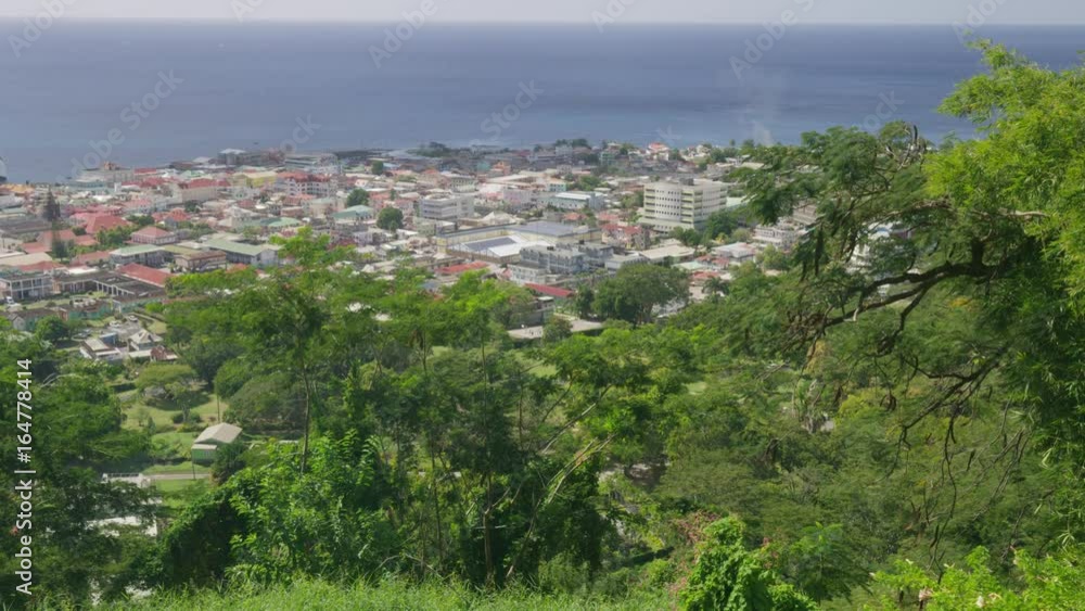 Wide shot of city at waterfront / Rouseau, Dominica Wide shot of city at waterfront / Rouseau, Dominica