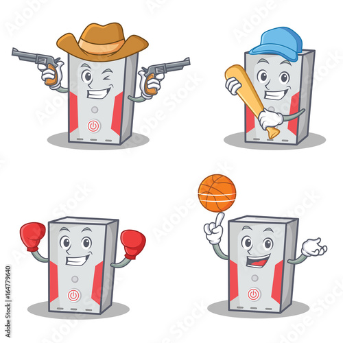 Set of computer character with cowboy baseball boxing basketball