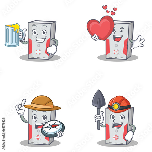 Set of computer character with juice love explorer winer