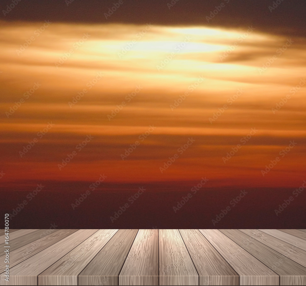 Wooden table with beach Wooden table with beach