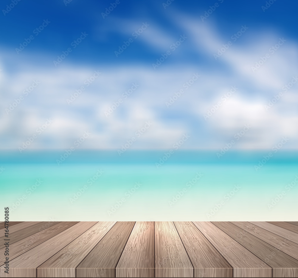 Wooden table with beach 