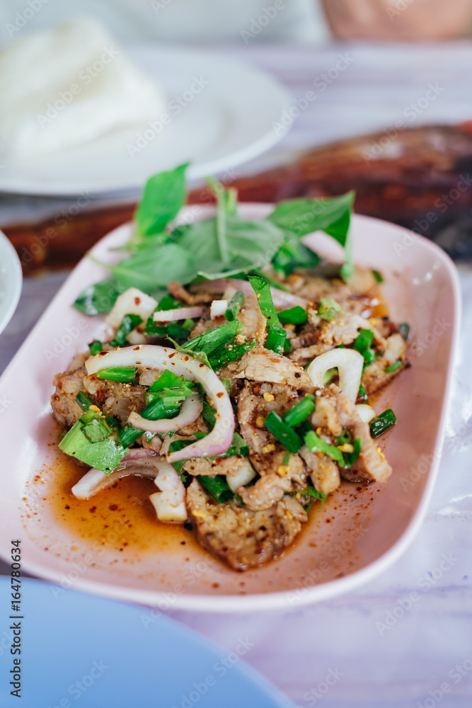Hot and Spicy Grilled Pork Salad Nam Tok Moo