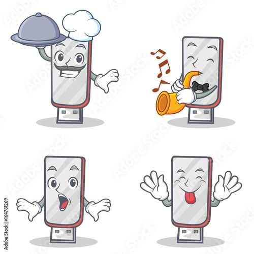 Set of flashdisk character with chef trumpet suprised tongue out