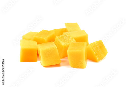 Mango slice isolated on white background, Pile of yellow mango fruit