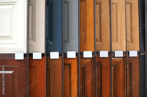 wood cabinet door samples in market in a row photo