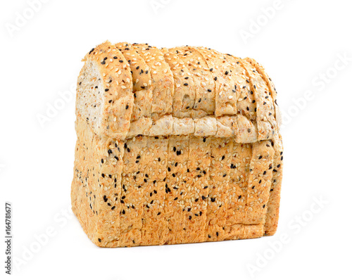 Wholemeal bread with seeds isolated on white