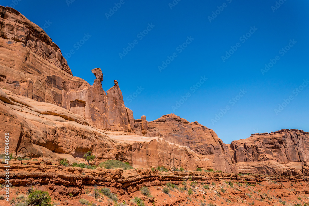 Tourist attraction of the USA. Arches National Park. Rocks in the Moab Desert