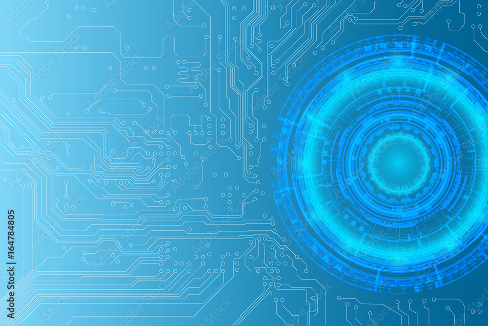 Lighting blue tech circular Circuit sci technology background, vector illustration