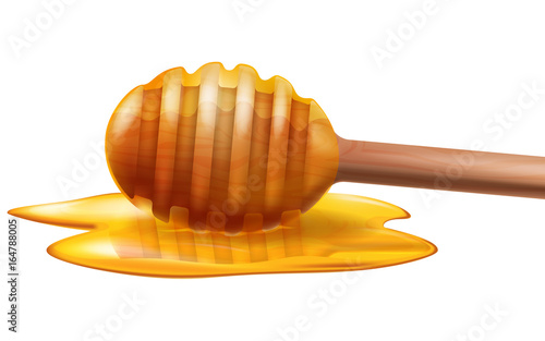 Wooden honey dipper. Vector illustration.