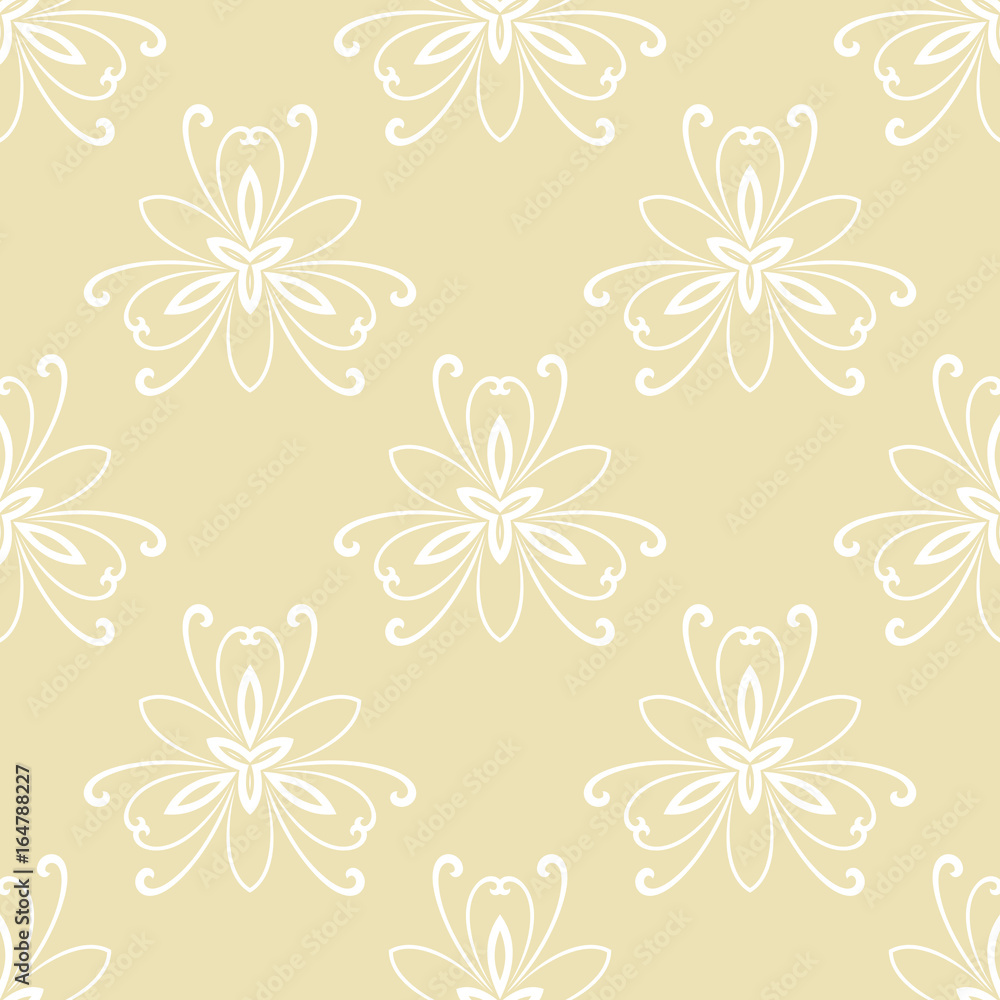 Obraz premium Floral golden and white ornament. Seamless abstract classic background with flowers. Pattern with repeating elements