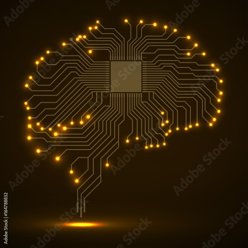 Abstract technological glowing brain. Cpu. Circuit board. Vector illustration. Eps 10