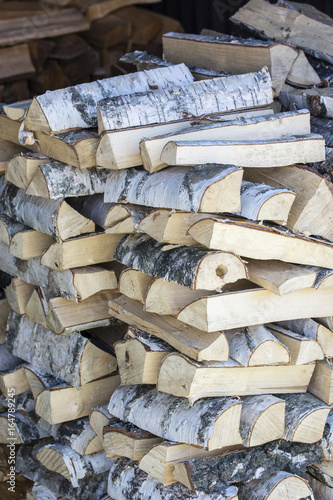 Stored pile of birchwood.