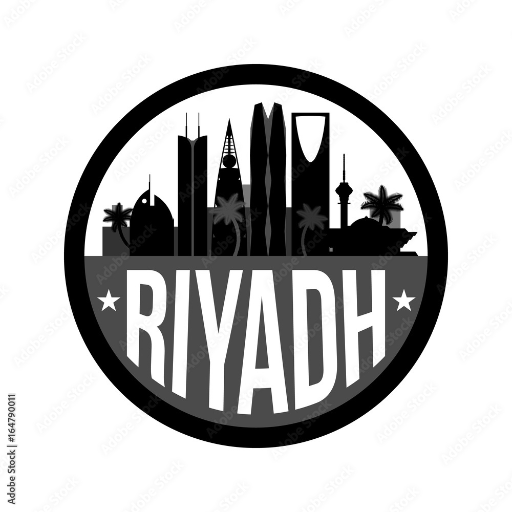 Riyadh Saudi Arabia city skyline silhouette icon or badge on white background. Vector illustration