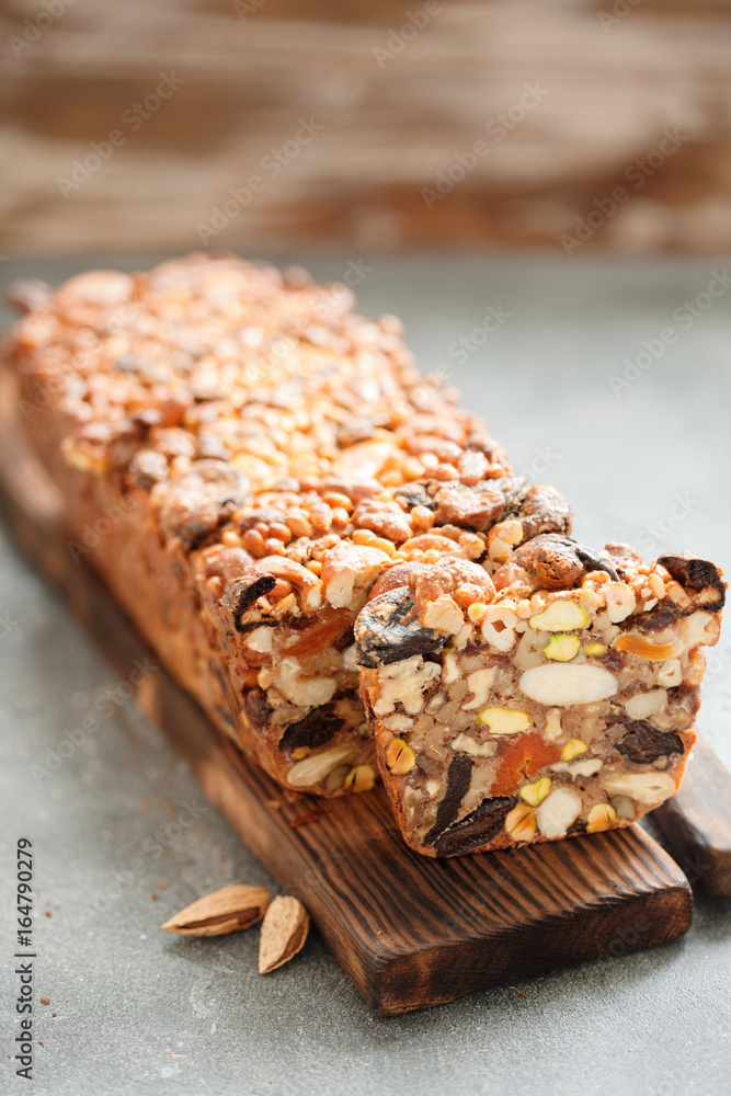 Traditional fruit cake with nuts Traditional fruit cake with nuts