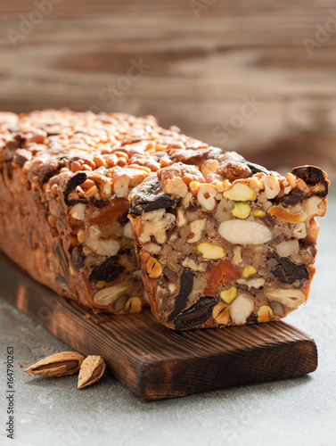 Traditional fruit cake with nuts photo