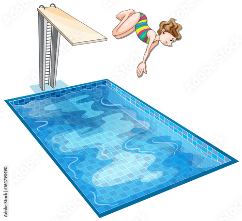 Girl diving down the swimming pool