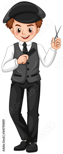 Barber with comb and scissors in hands