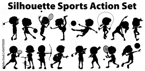 Silhouette sports action set on white background