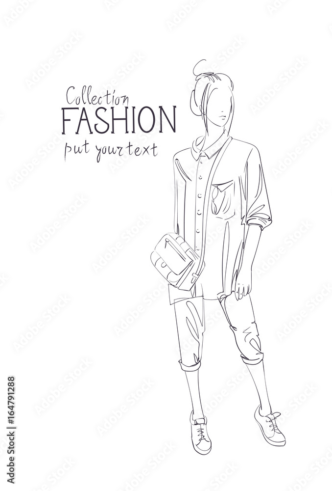Fashion Collection Of Clothes Female Model Wearing Trendy Clothing Sketch Vector Illustration Fashion Collection Of Clothes Female Model Wearing Trendy Clothing Sketch Vector Illustration