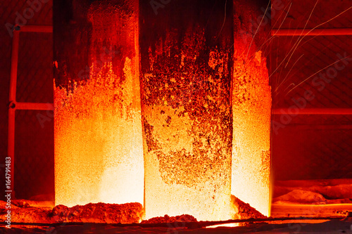 Hot steel close view in the steel plant