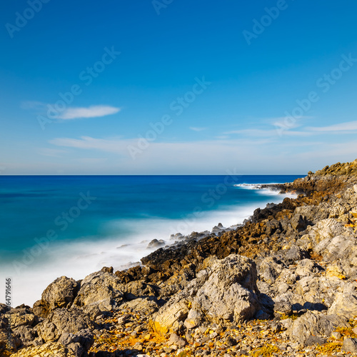 Beautiful greek seascape at sunny day, long  time exposure, Crete © dziewul