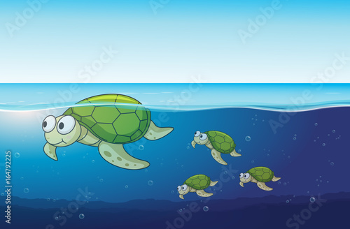 Fototapeta Naklejka Na Ścianę i Meble -  Sea turtles swimming in the ocean