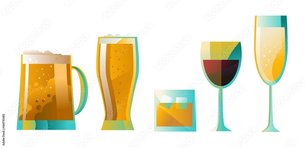 beer mug and pint, whisky glass, wine and champagne cups beer mug and pint, whisky glass, wine and champagne cups