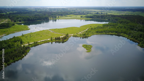 Sauriesi lake Aerial drone top view Latvia