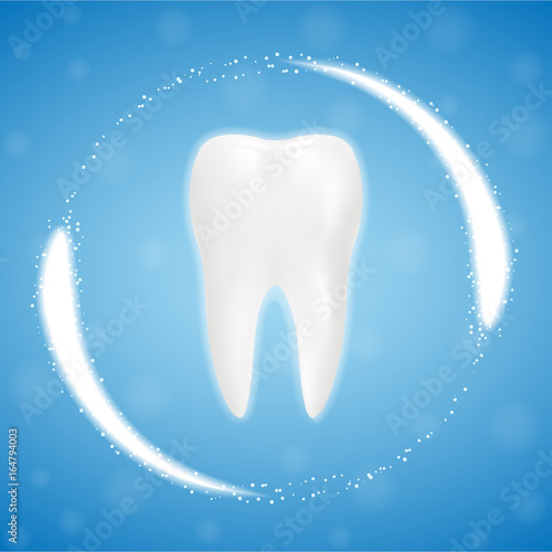 3d Realistic Clean Tooth, Clearing Tooth Process. Teeth Whitening. Dental Health Concept. Oral Care, Teeth Restoration Isolated On A Background. Realistic Vector Illustration. Healthcare stomatology