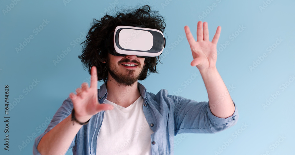 man using VR headset glasses of virtual reality man using VR headset glasses of virtual reality