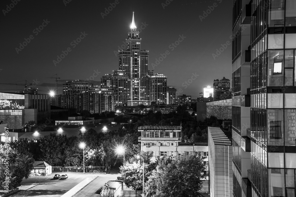 Moscow at night, black and white