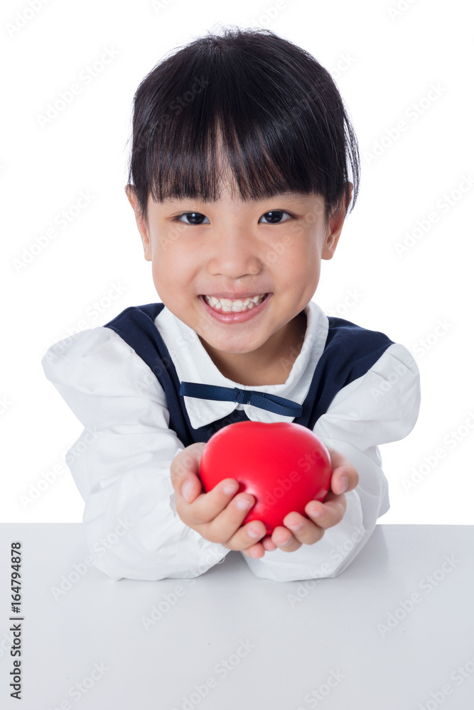 Asian Little Chinese Girl Holding Red Heart Asian Little Chinese Girl Holding Red Heart