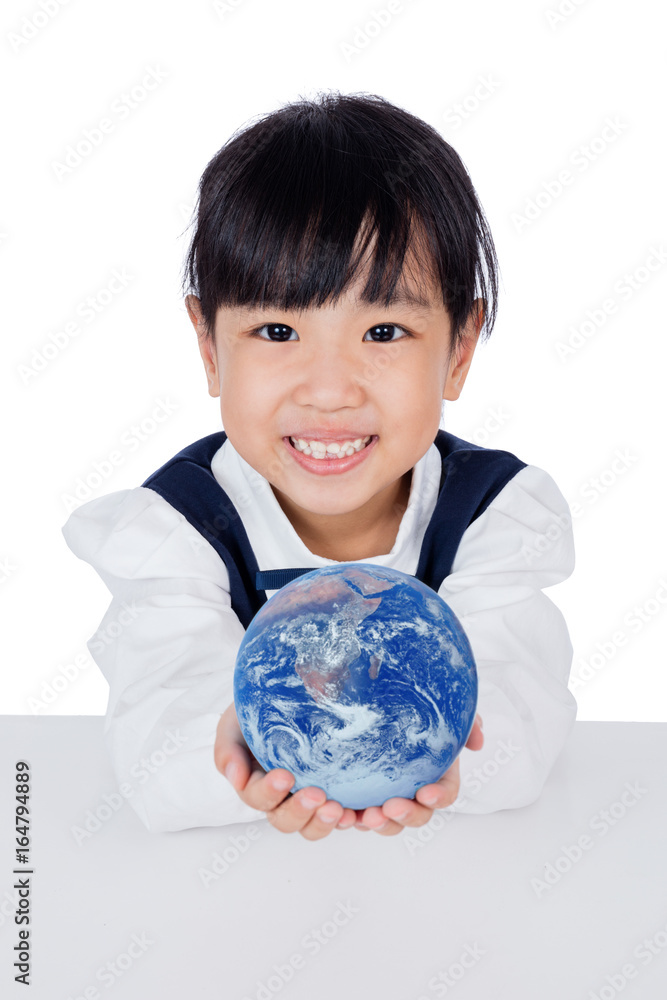 Asian Little Chinese Girl Holding a World Globe Asian Little Chinese Girl Holding a World Globe
