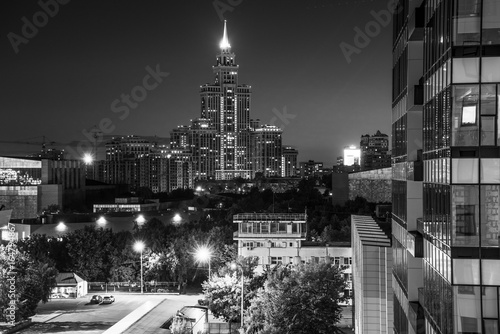 Moscow at night, black and white