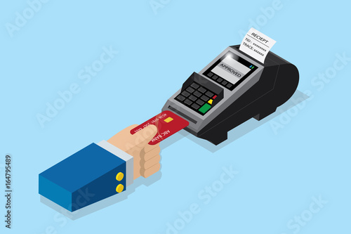 isometric payment by credit card with pos terminal, EDC technology business concept