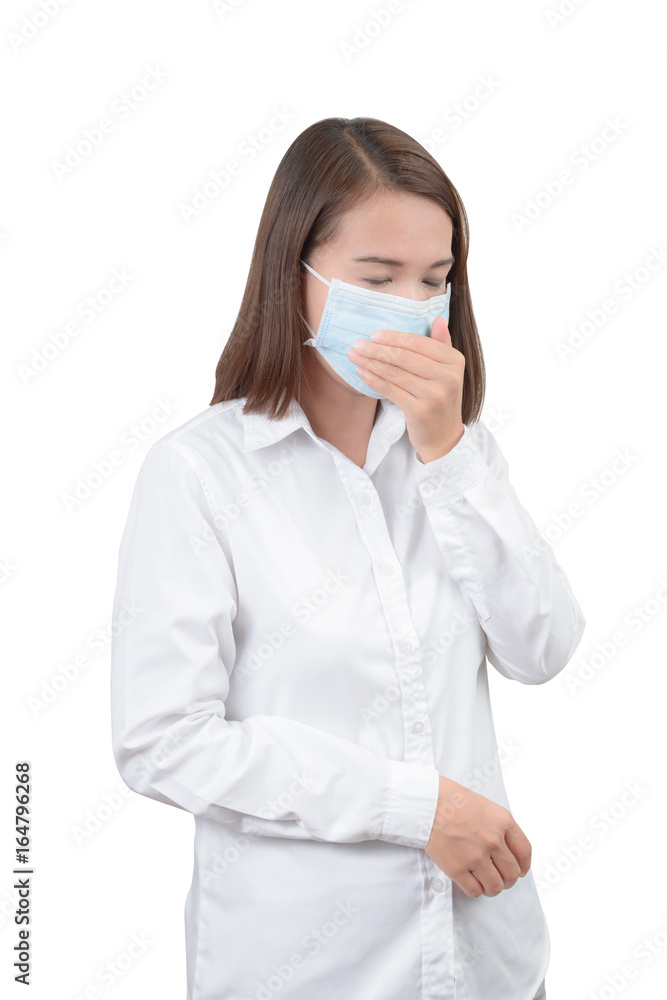 Asian woman cough with protective masks Asian woman cough with protective masks