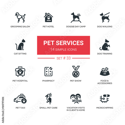 Pet Services - Modern simple thin line design icons, pictograms set
