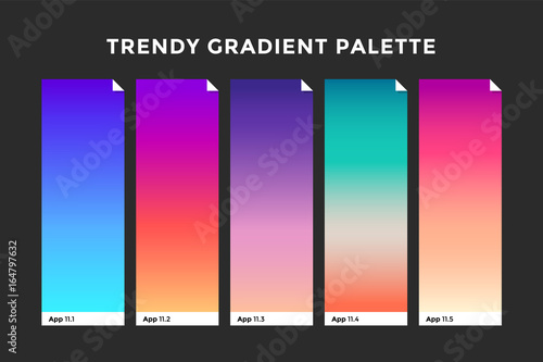 Trendy gradient swatches. Collection palettes of gradient swatches for business infographic, social media, mobile app, flat web design, backgrounds. Set of multicolored gradients. Vector Illustration