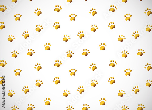 Horizontal card. Seamless pattern with gold paw isolated on white background.