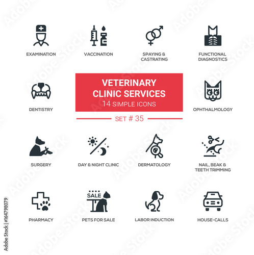 Veterinary clinic services - Modern simple icons, pictograms set
