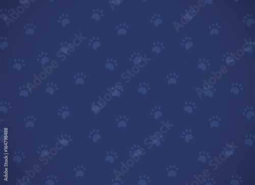 Horizontal card. Seamless dark blue pattern with paws.