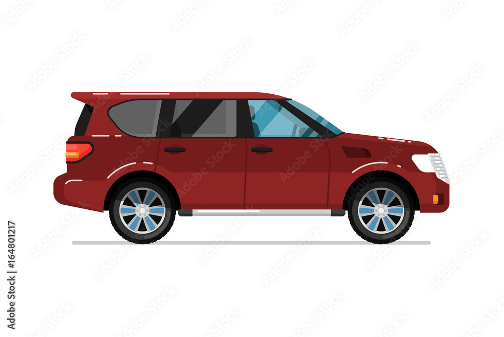Family suv car icon. Comfortable auto vehicle, side view people city transport isolated vector illustration on white background. Family suv car icon. Comfortable auto vehicle, side view people city transport isolated vector illustration on white background.