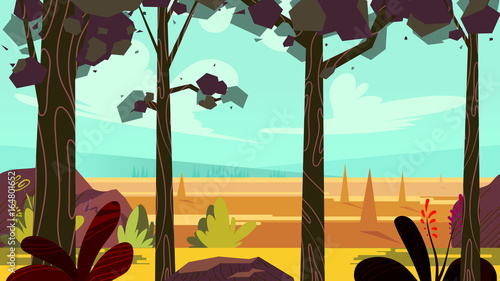 Cute cartoon seamless landscape with separated layers, summer day illustration, fits on mobile devices and may be scaled for desktop size. 1920x1080